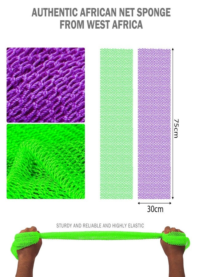 UJFQBH Authentic African Net Sponge - 2 Pcs Natural Exfoliating Net Scrubber, Gentle for Sensitive Skin, Deep Clean Body, Back & Legs, Fast Drying & Odor-Free（Green & Purple） - Image 3